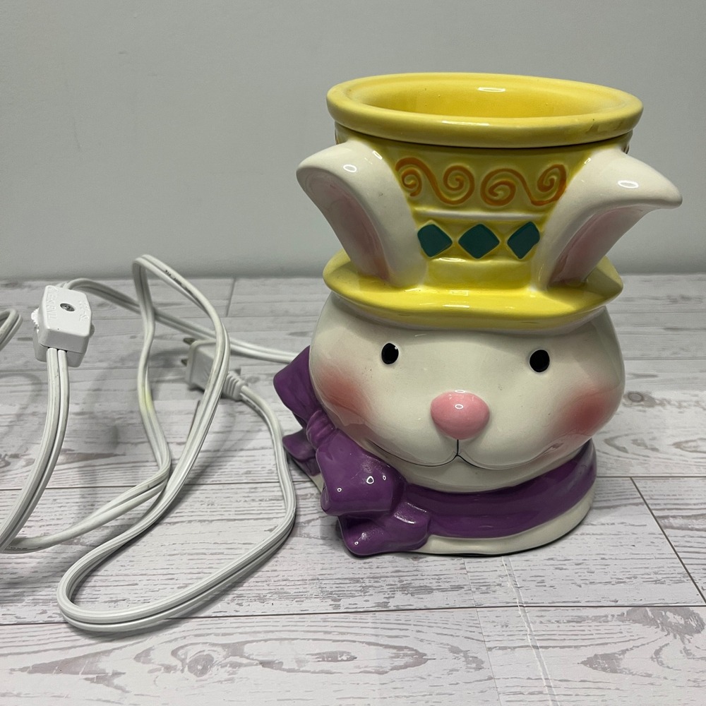 Scentsy Easter Bunny Wax Warmer White Rabbit Yellow Top Hat Ceramic Fragrance